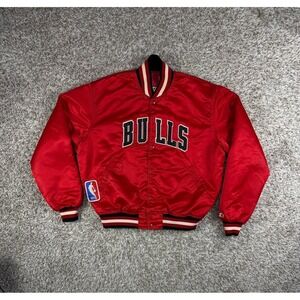Vintage Starter Chicago Bulls Satin Bomber Jacket NBA Red Size Large Made USA